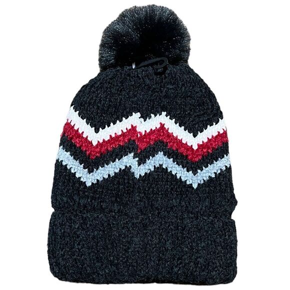 😊 3/$30 POLAR EXTREME HEAT CHEVRON CHENILLE CUFF HAT W/FAUX FUR POM Grey new! - Picture 3 of 11